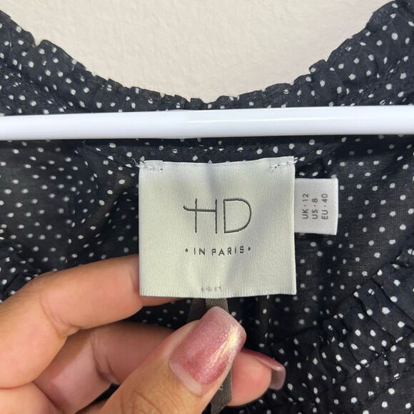 Anthropologie HD in Paris Black Polka Dot Peplum Blouse 8 Women - Picture 3 of 10